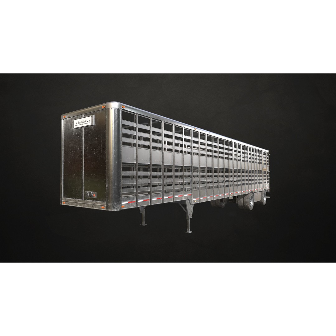 Semi Truck 3D Model – Low Poly Game Ready Livestock Trailer, FBX - View 7