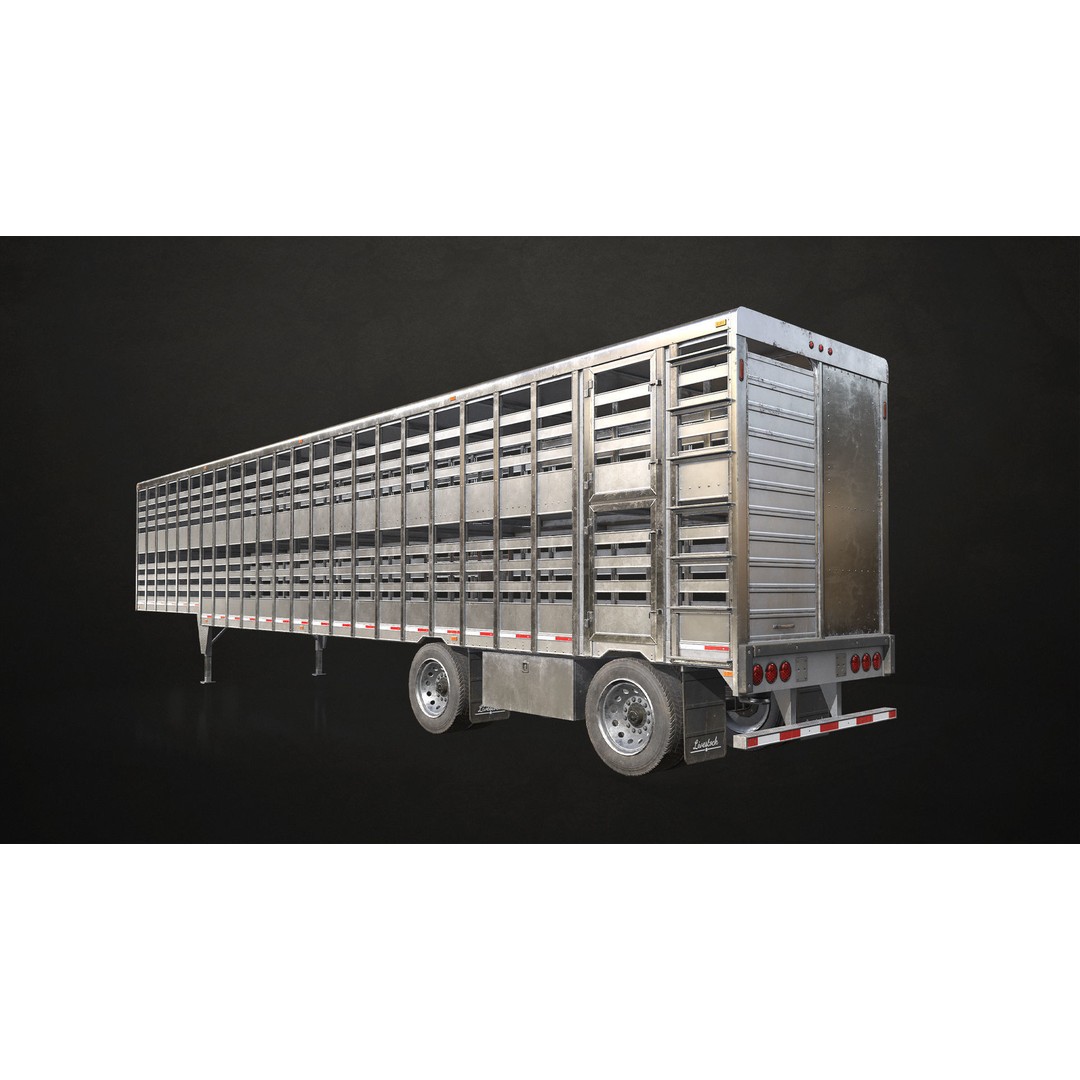 Semi Truck 3D Model – Low Poly Game Ready Livestock Trailer, FBX - View 8