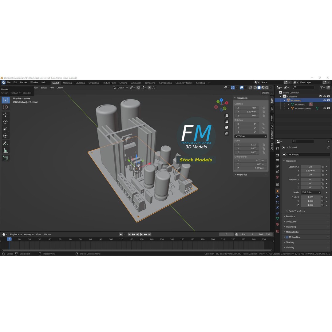Electronic Circuit 3D Model – PBR Textures, Game Ready, FBX/OBJ - View 10