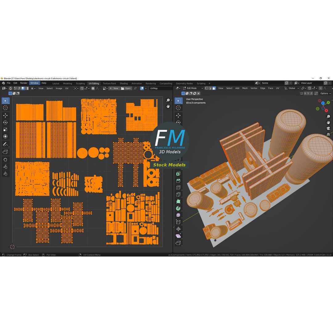 Electronic Circuit 3D Model – PBR Textures, Game Ready, FBX/OBJ - View 11