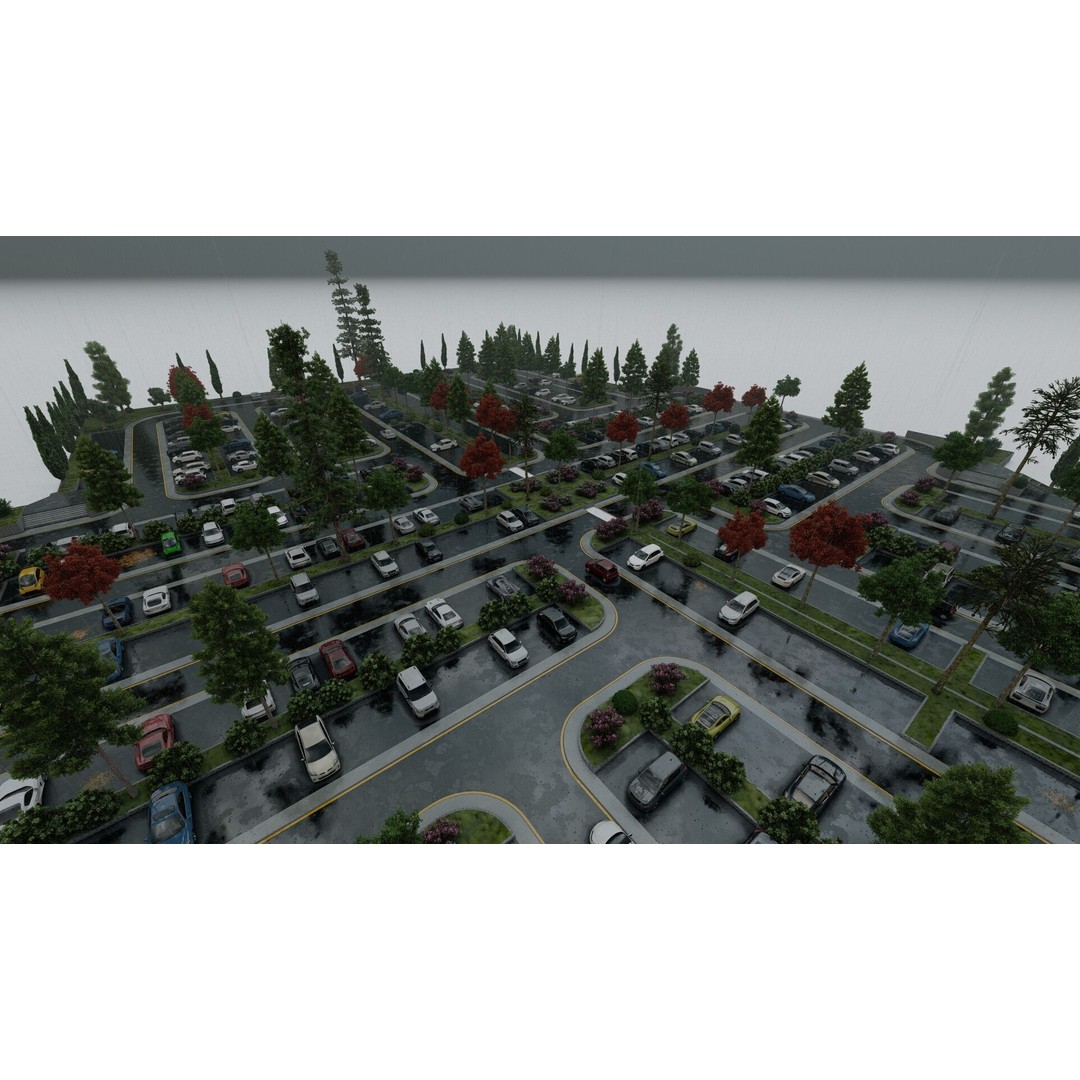 Parking Lot 3D Model – Realistic Low Poly Game Asset, FBX, OBJ