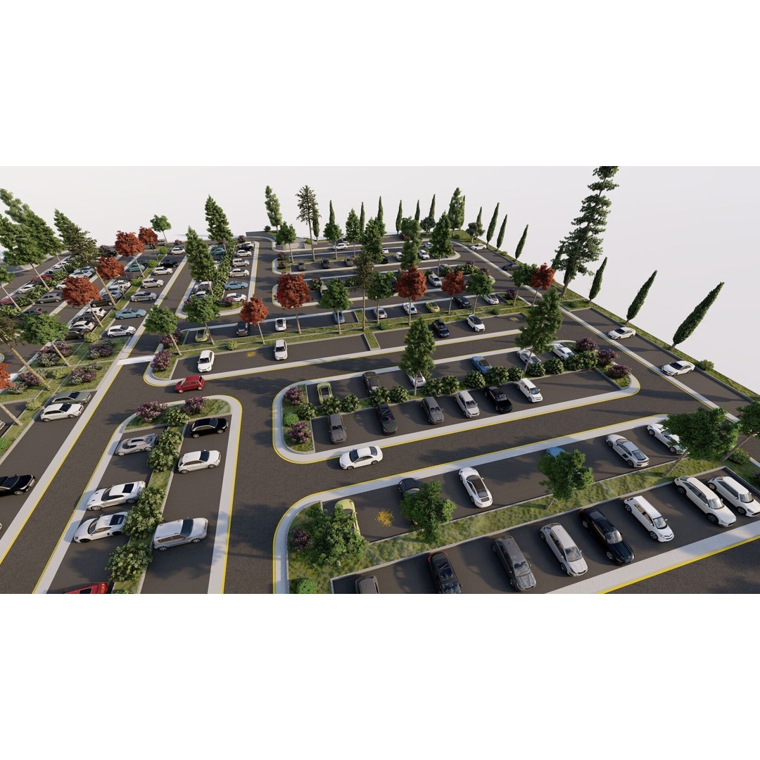 Parking Lot 3D Model – Realistic Low Poly Game Asset, FBX, OBJ - View 10
