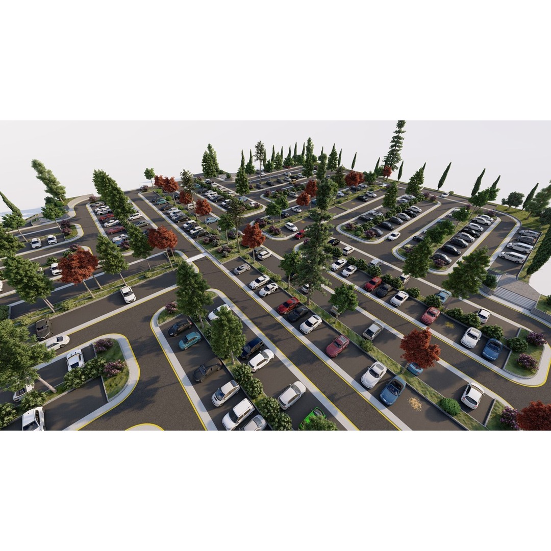 Parking Lot 3D Model – Realistic Low Poly Game Asset, FBX, OBJ - View 11