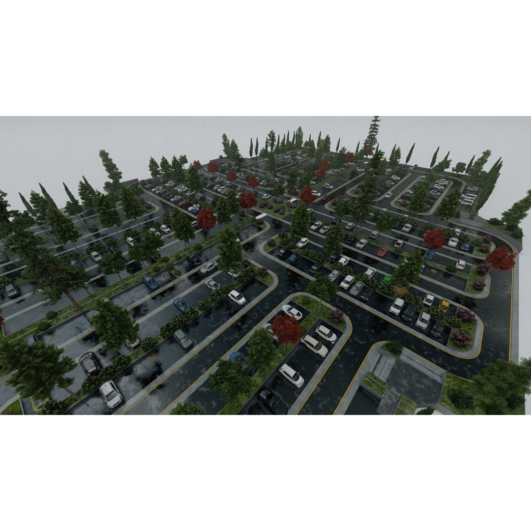 Parking Lot 3D Model – Realistic Low Poly Game Asset, FBX, OBJ - View 22