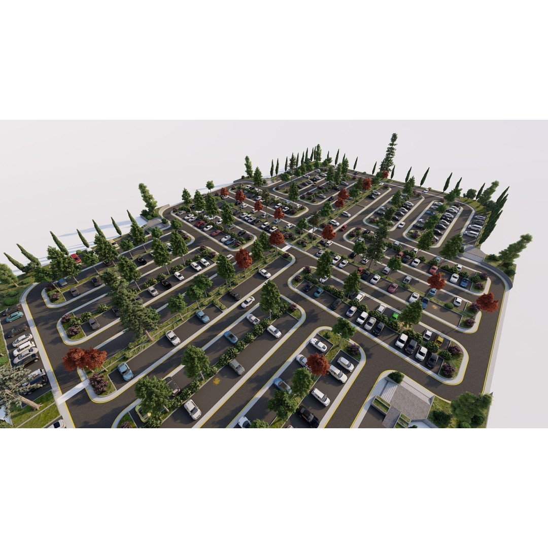 Parking Lot 3D Model – Realistic Low Poly Game Asset, FBX, OBJ - View 3