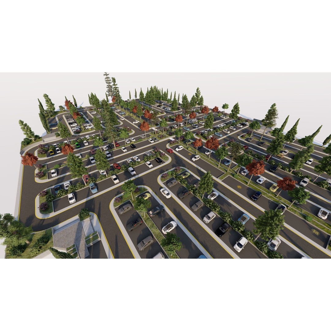 Parking Lot 3D Model – Realistic Low Poly Game Asset, FBX, OBJ - View 9