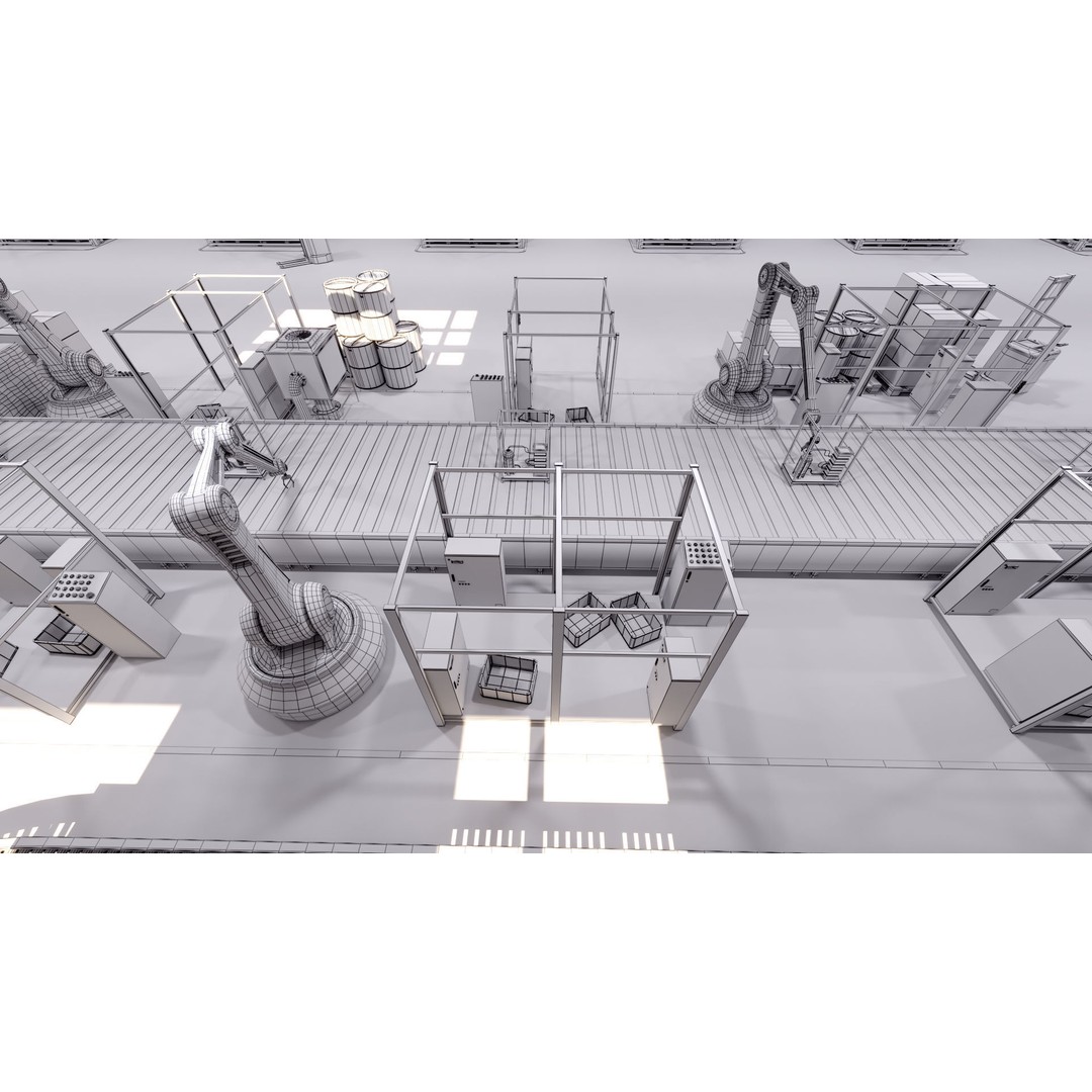 Production Line 3D Model – Detailed Industrial Environment, FBX, OBJ