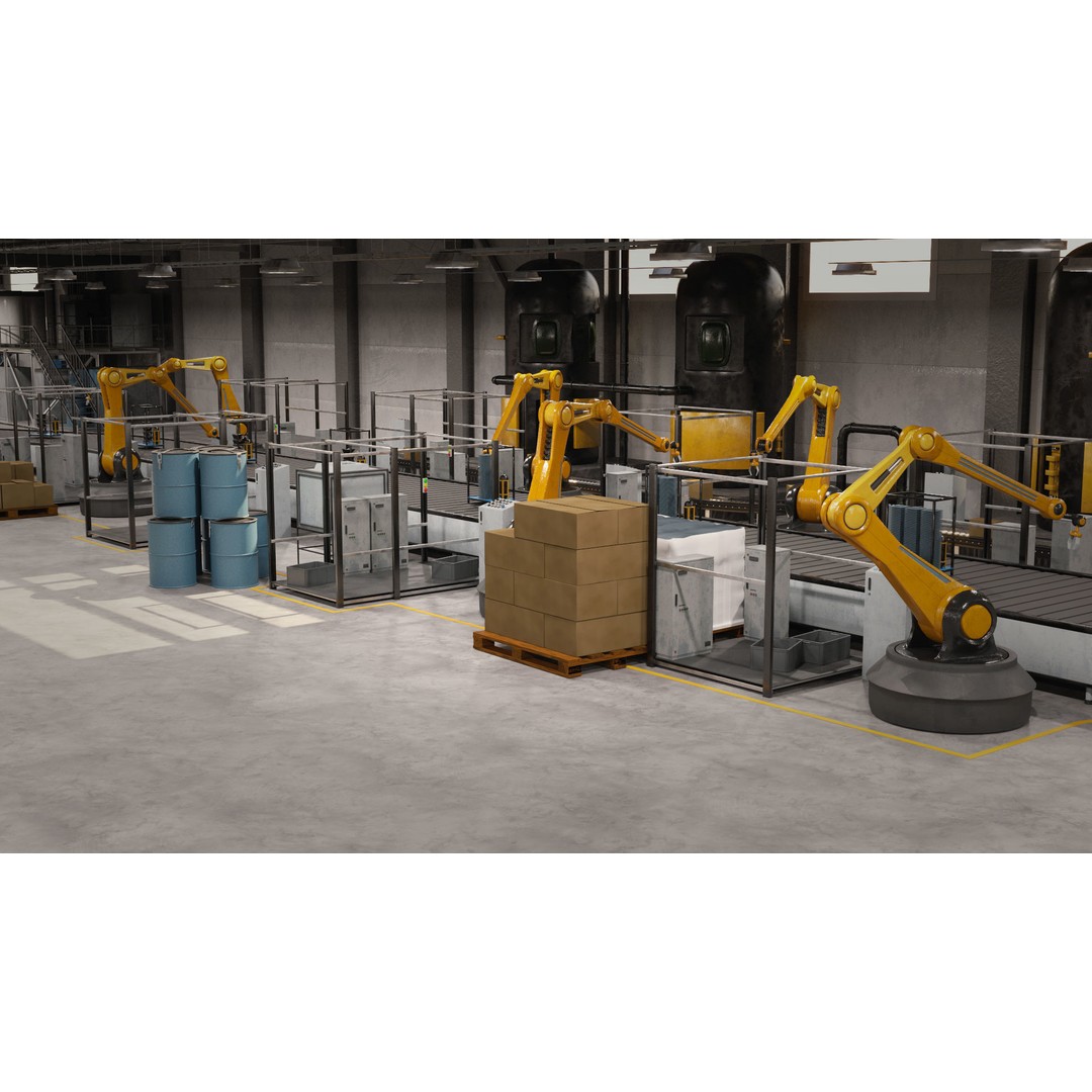 Production Line 3D Model – Detailed Industrial Environment, FBX, OBJ - View 11