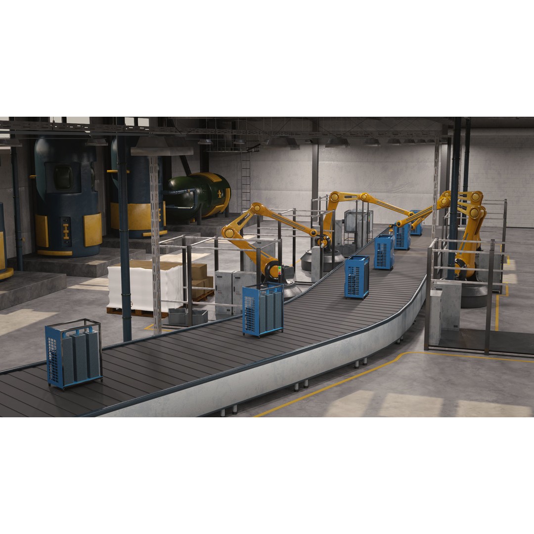 Production Line 3D Model – Detailed Industrial Environment, FBX, OBJ - View 13