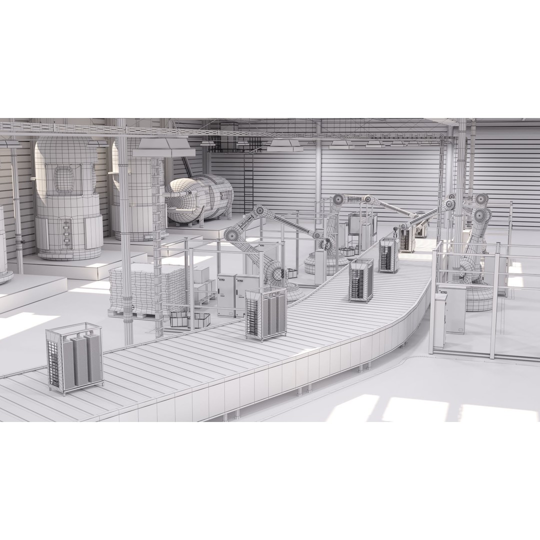 Production Line 3D Model – Detailed Industrial Environment, FBX, OBJ - View 6