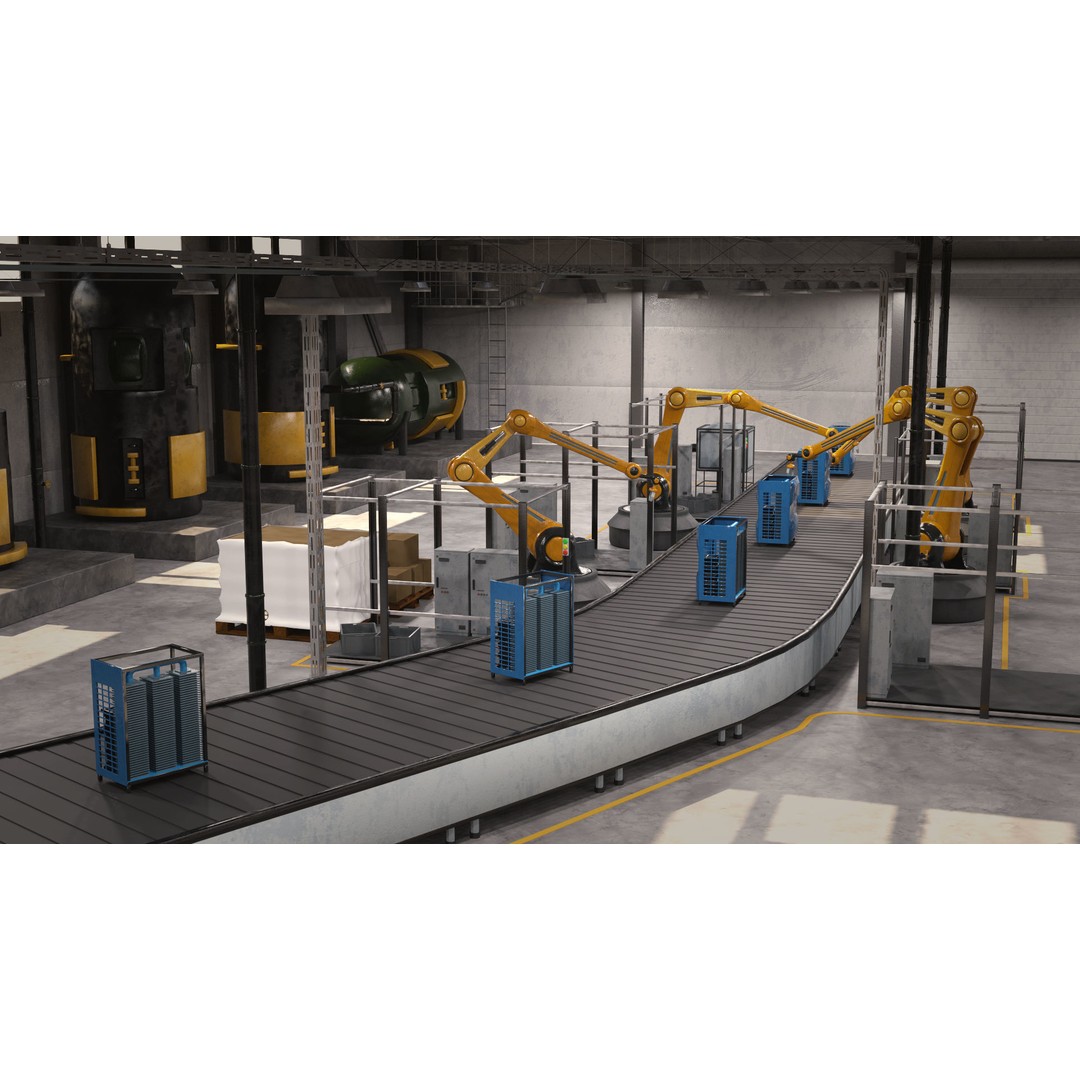 Production Line 3D Model – Detailed Industrial Environment, FBX, OBJ - View 9