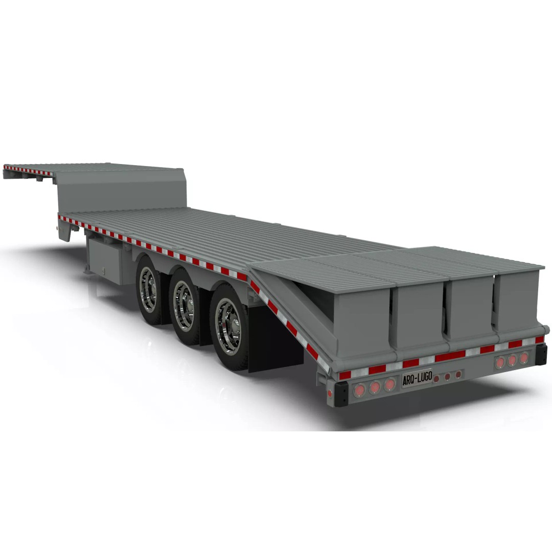 53ft Beavertail Stepdeck Trailer 3D Model – Low Poly Game Asset, FBX - View 19