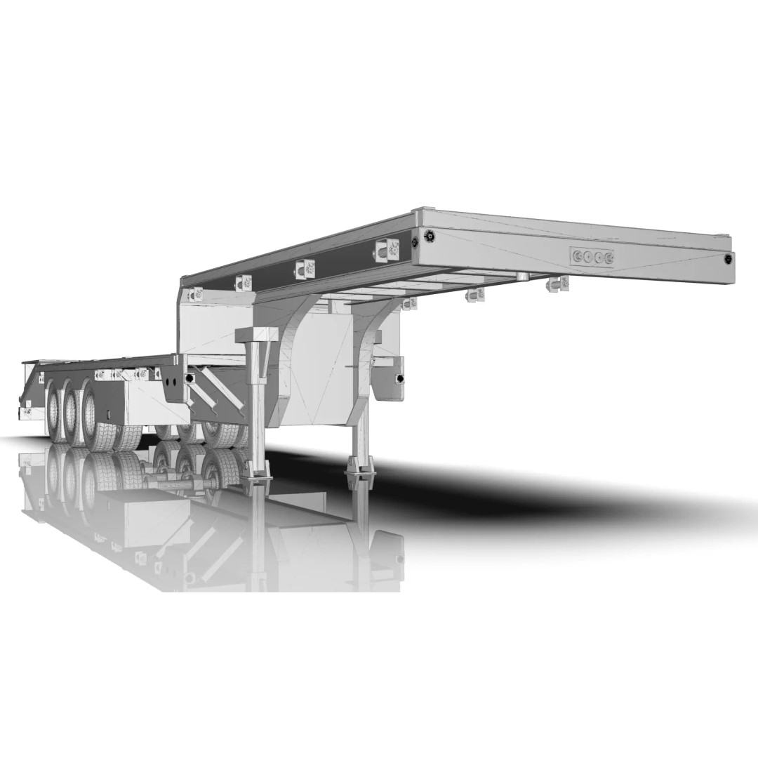53ft Beavertail Stepdeck Trailer 3D Model – Low Poly Game Asset, FBX - View 27