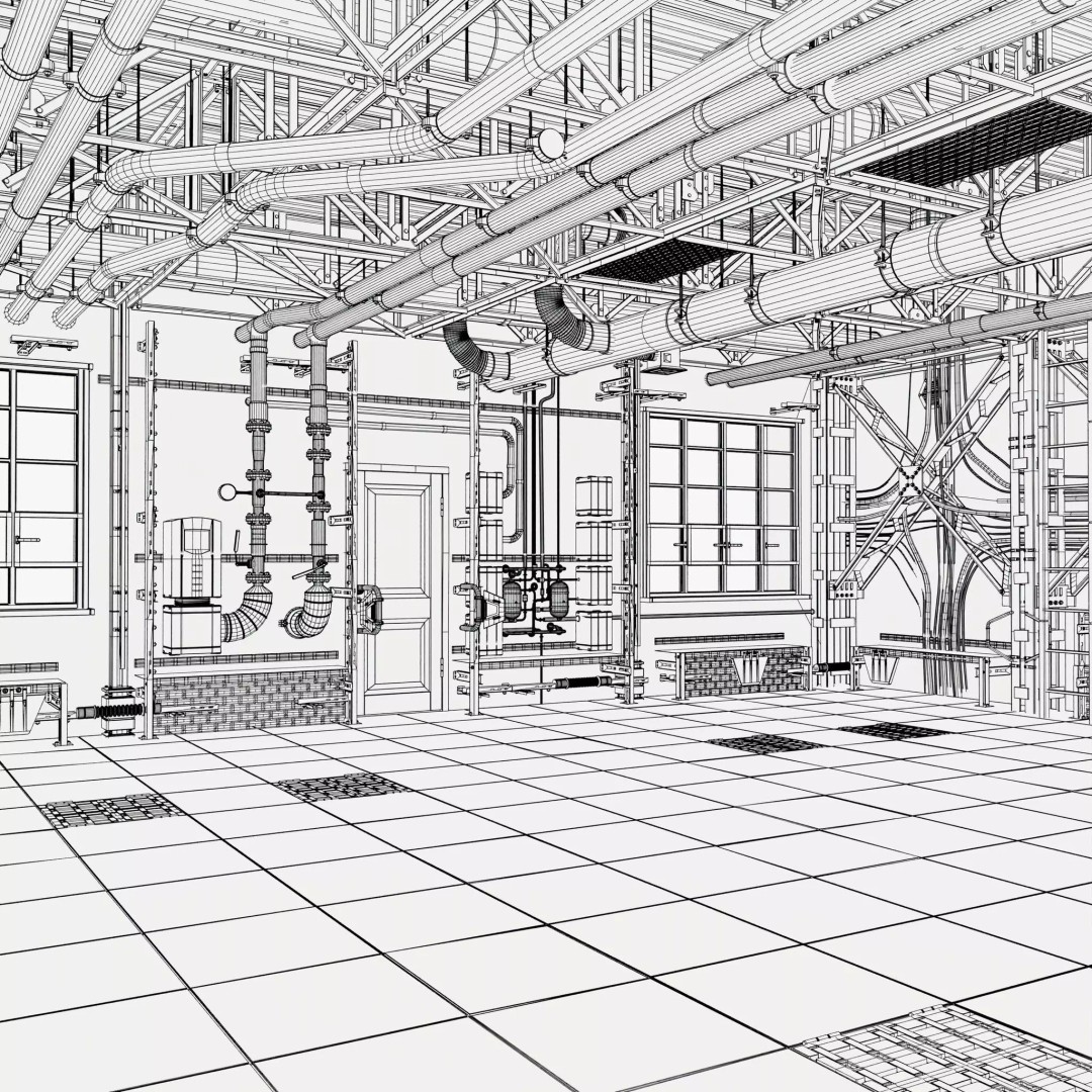 Industrial Factory Room Interior 3D Model – Realistic Engineering Scene, Blender, FBX, OBJ - View 10