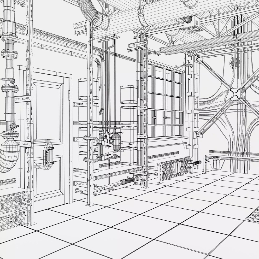 Industrial Factory Room Interior 3D Model – Realistic Engineering Scene, Blender, FBX, OBJ - View 13