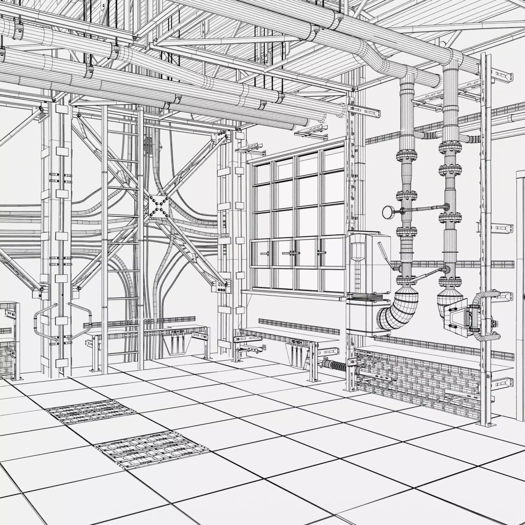 Industrial Factory Room Interior 3D Model – Realistic Engineering Scene, Blender, FBX, OBJ - View 15