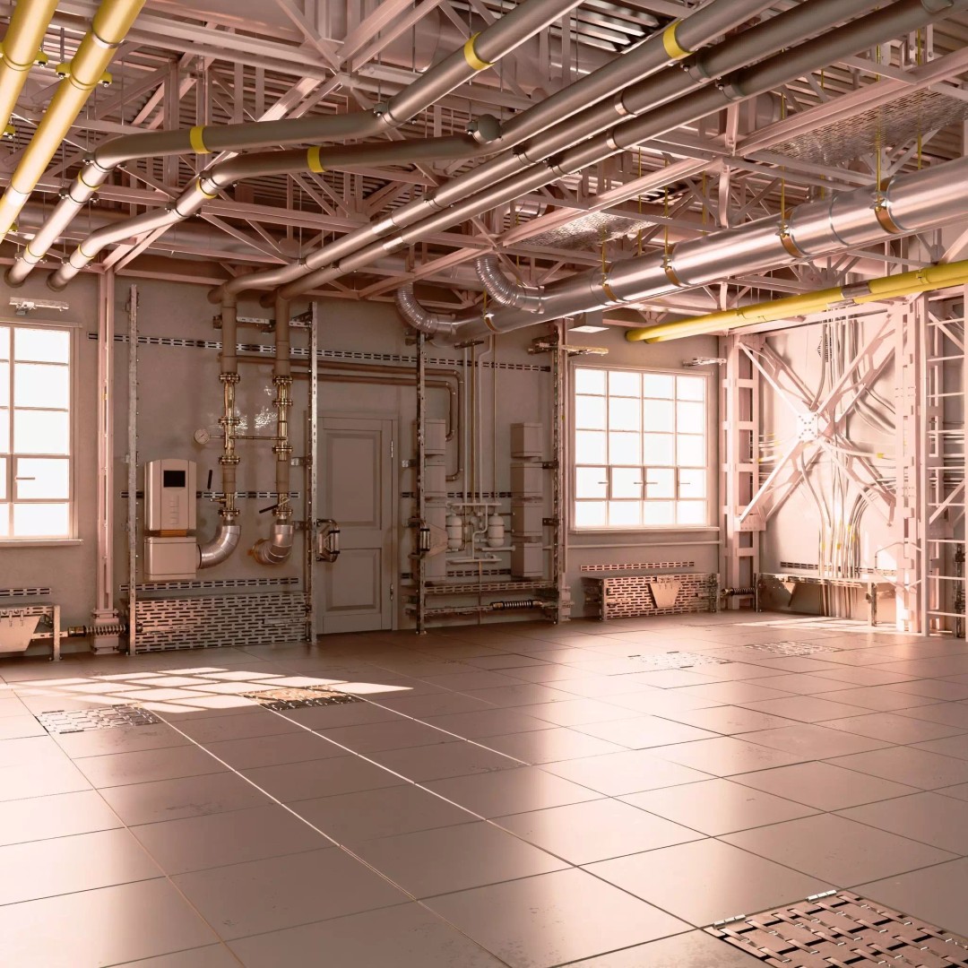 Industrial Factory Room Interior 3D Model – Realistic Engineering Scene, Blender, FBX, OBJ - View 3