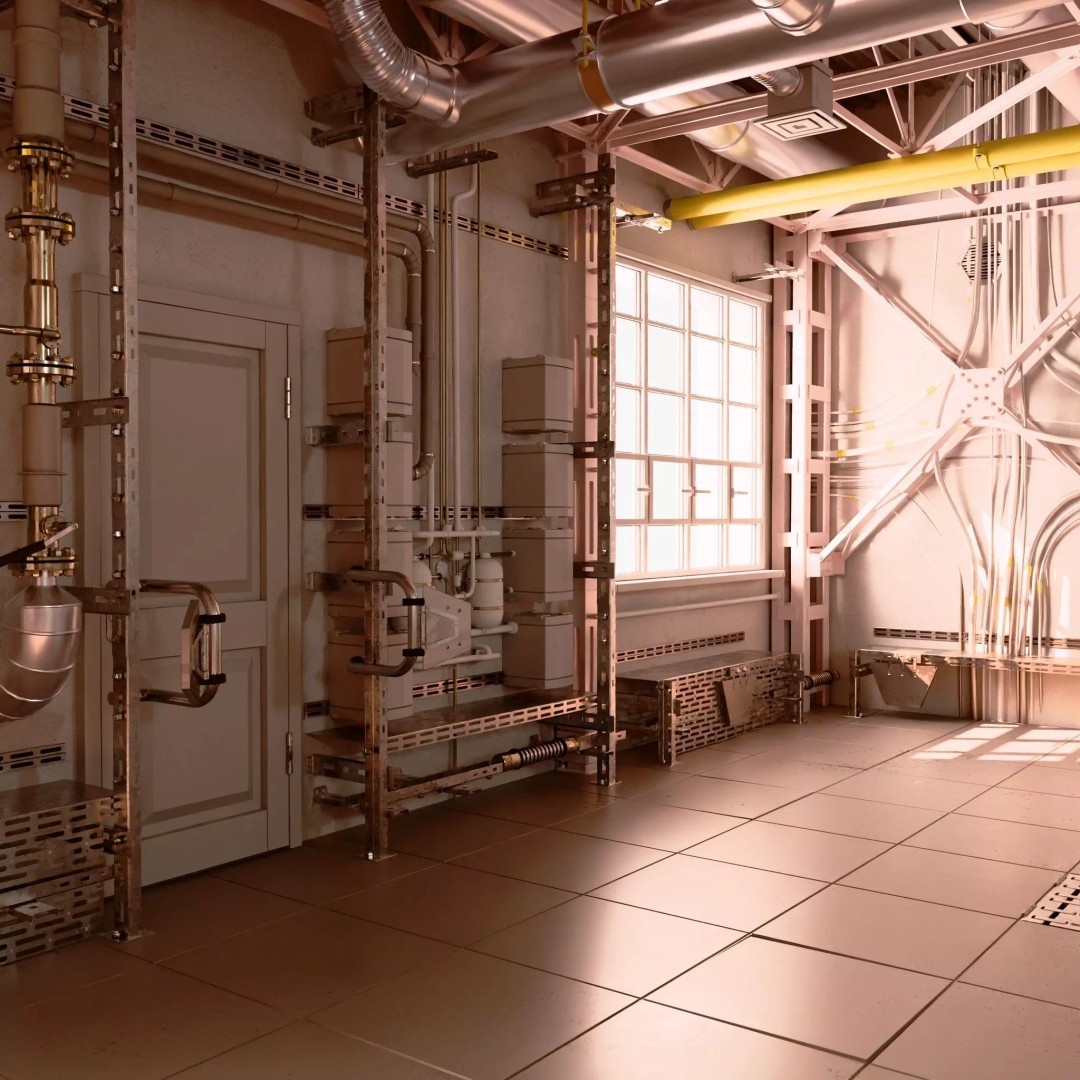 Industrial Factory Room Interior 3D Model – Realistic Engineering Scene, Blender, FBX, OBJ - View 6