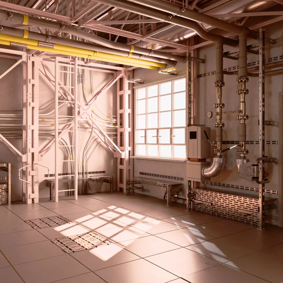 Industrial Factory Room Interior 3D Model – Realistic Engineering Scene, Blender, FBX, OBJ - View 8