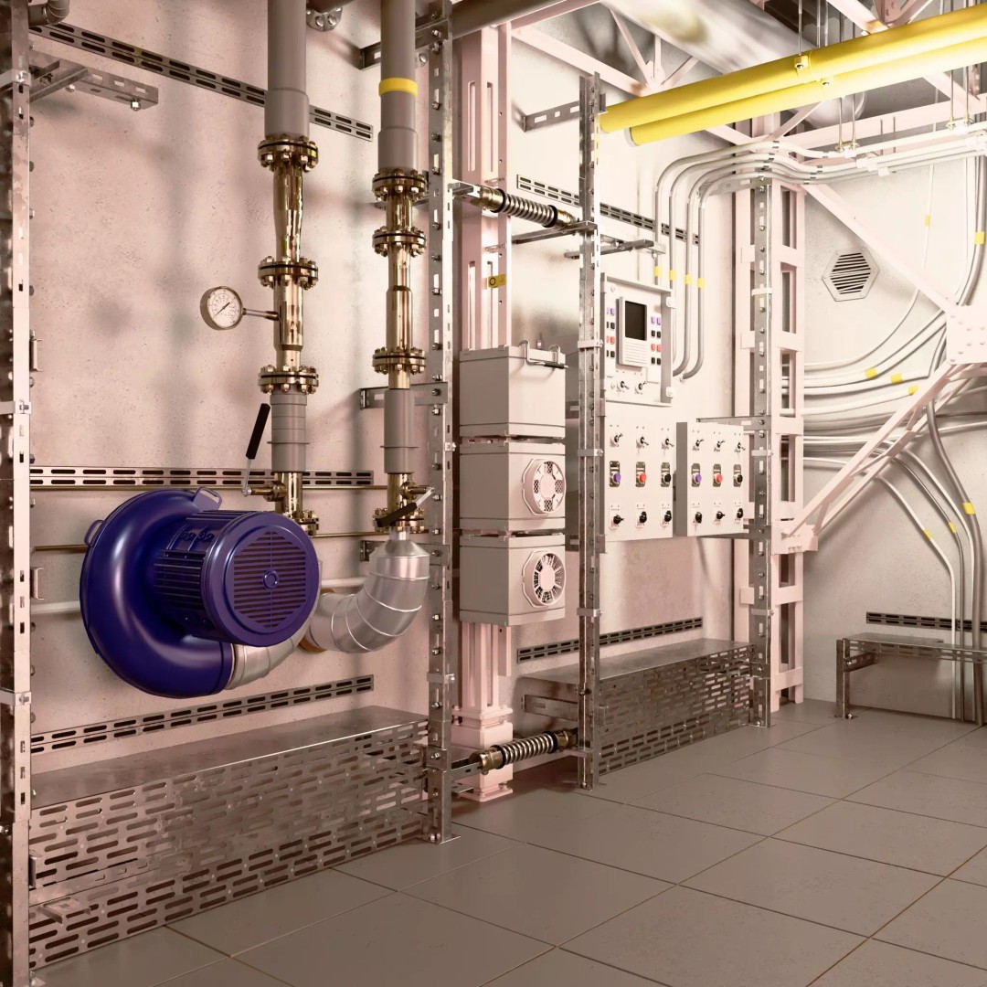 Industrial Factory Room Interior 3D Model – Realistic Engineering Scene, Blender, FBX, OBJ - View 9