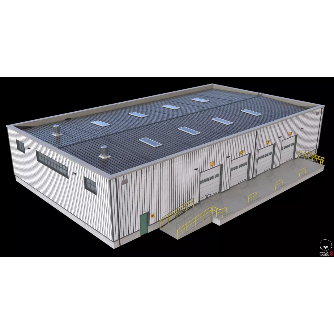 Warehouse 3D Model – Low Poly PBR Industrial Asset, FBX, OBJ
