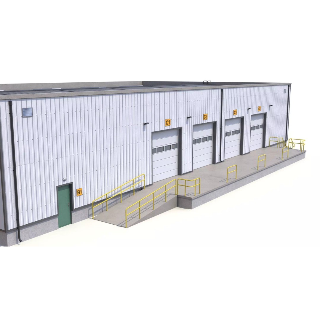 Warehouse 3D Model – Low Poly PBR Industrial Asset, FBX, OBJ - View 11