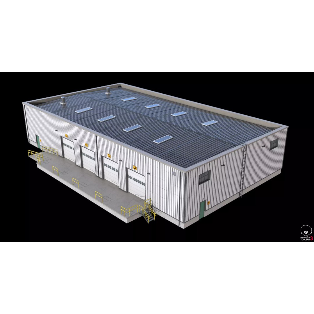Warehouse 3D Model – Low Poly PBR Industrial Asset, FBX, OBJ - View 16