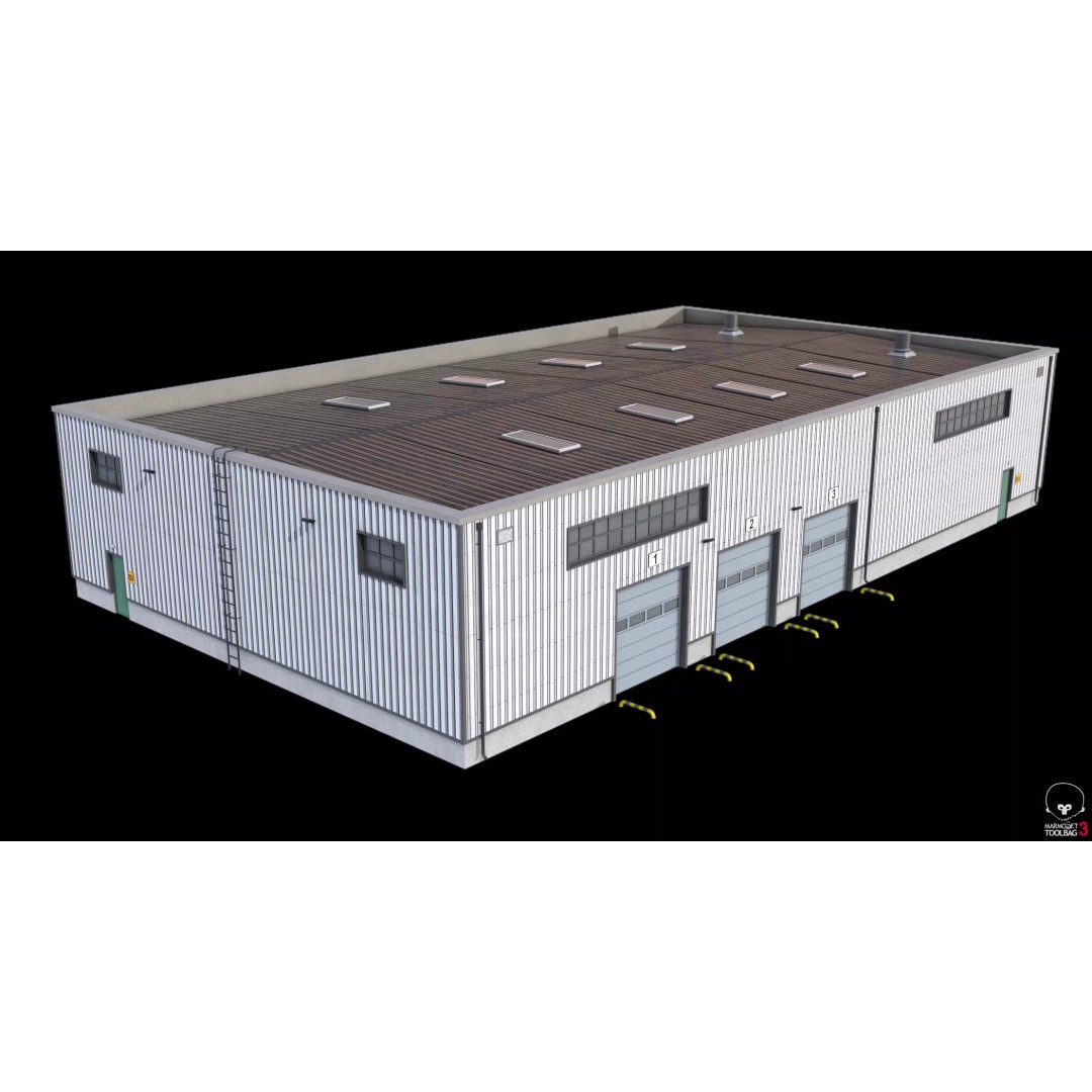 Warehouse 3D Model – Low Poly PBR Industrial Asset, FBX, OBJ - View 17