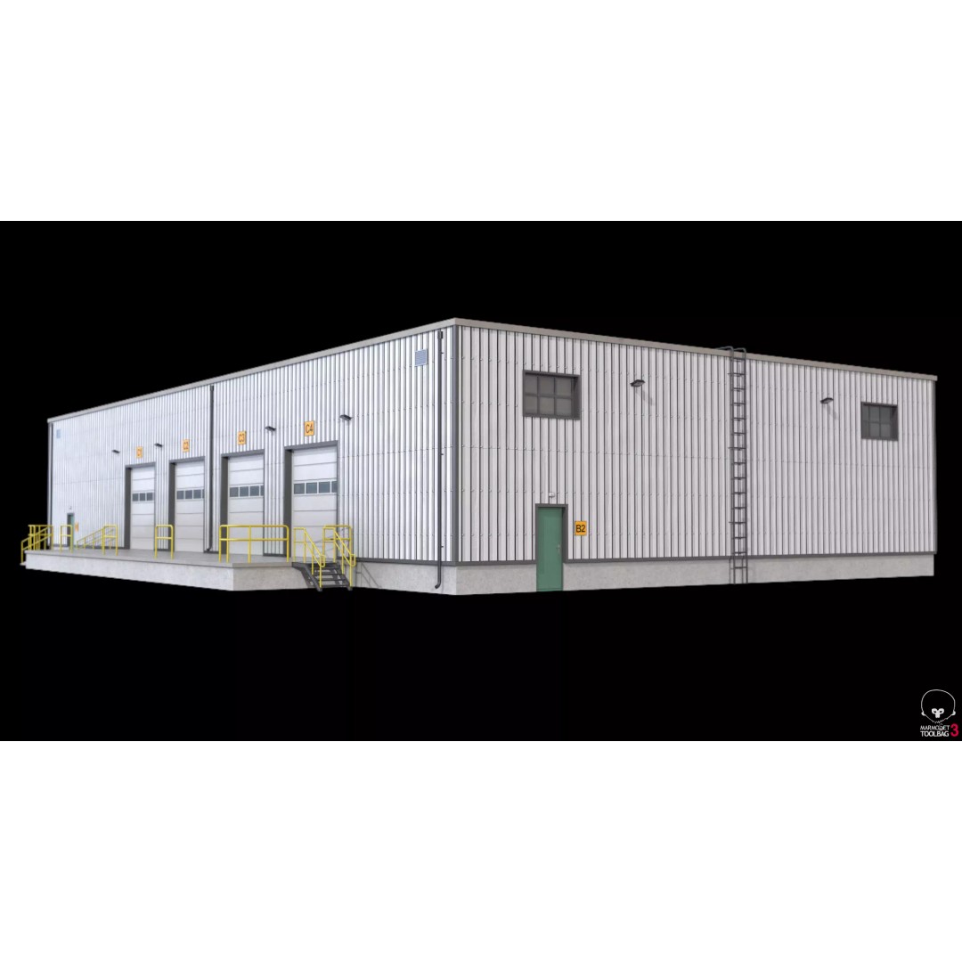 Warehouse 3D Model – Low Poly PBR Industrial Asset, FBX, OBJ - View 19
