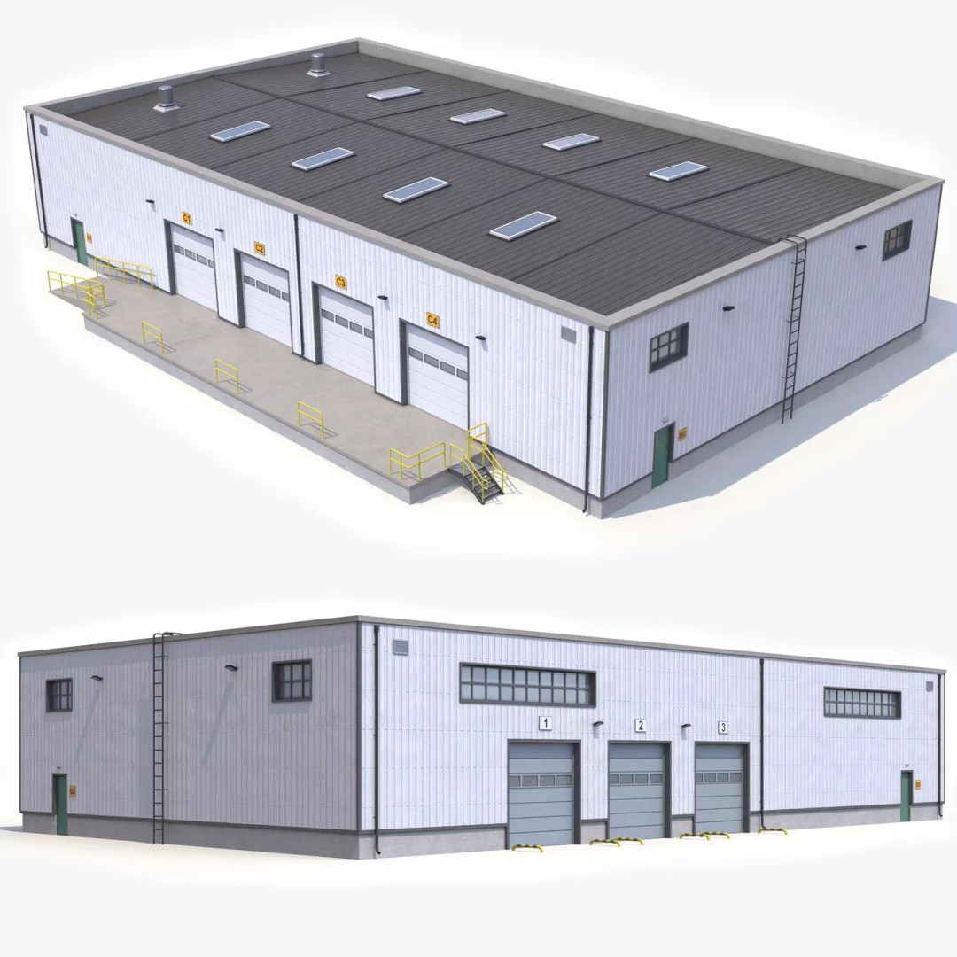 Warehouse 3D Model – Low Poly PBR Industrial Asset, FBX, OBJ - View 2