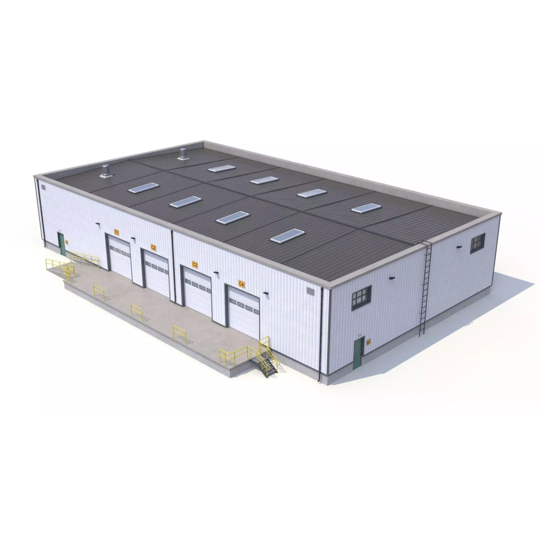 Warehouse 3D Model – Low Poly PBR Industrial Asset, FBX, OBJ - View 3
