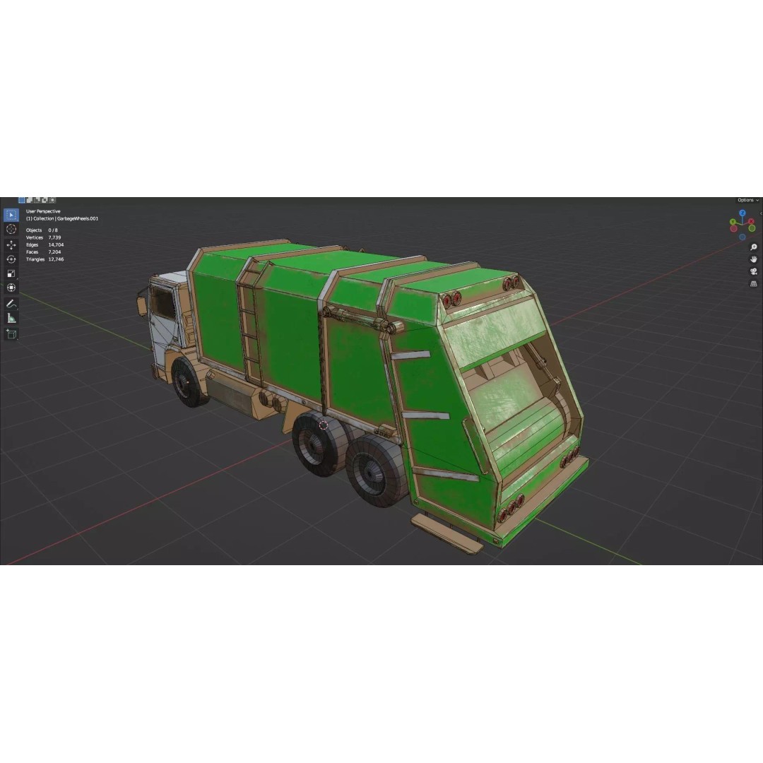 Low Poly Garbage Truck 3D Model – Textured Game Ready Asset, FBX, OBJ - View 10