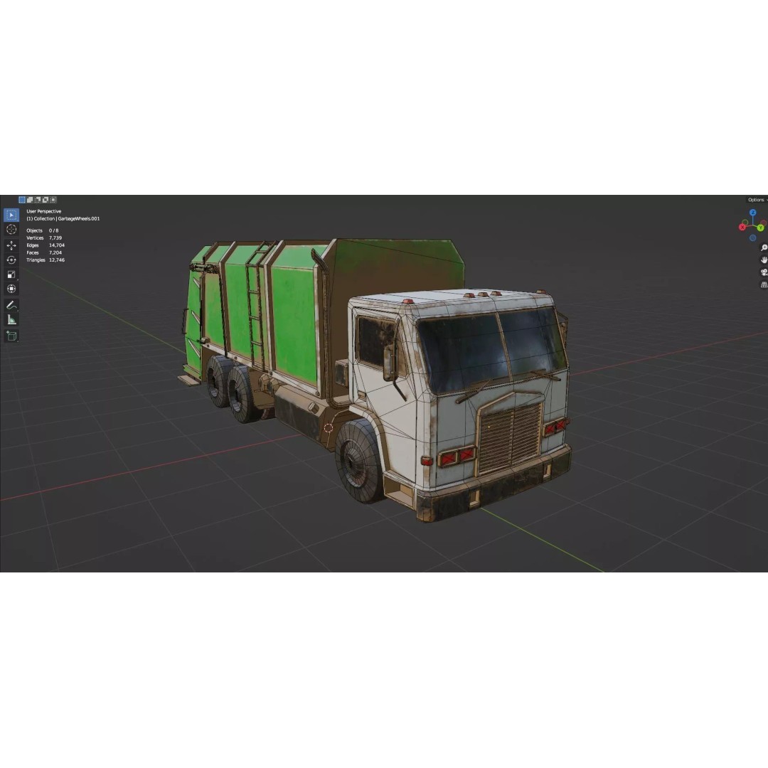 Low Poly Garbage Truck 3D Model – Textured Game Ready Asset, FBX, OBJ - View 14