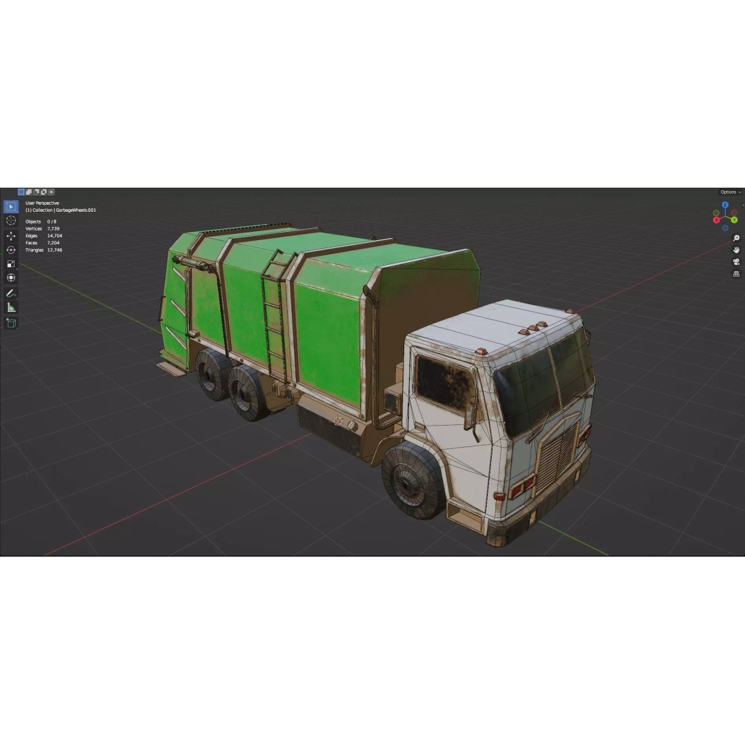 Low Poly Garbage Truck 3D Model – Textured Game Ready Asset, FBX, OBJ - View 20