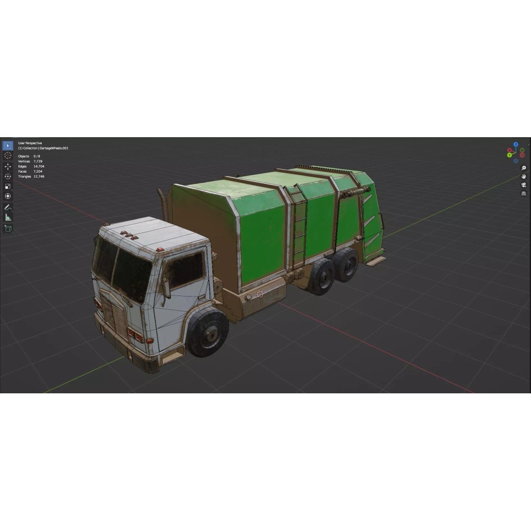 Low Poly Garbage Truck 3D Model – Textured Game Ready Asset, FBX, OBJ - View 21