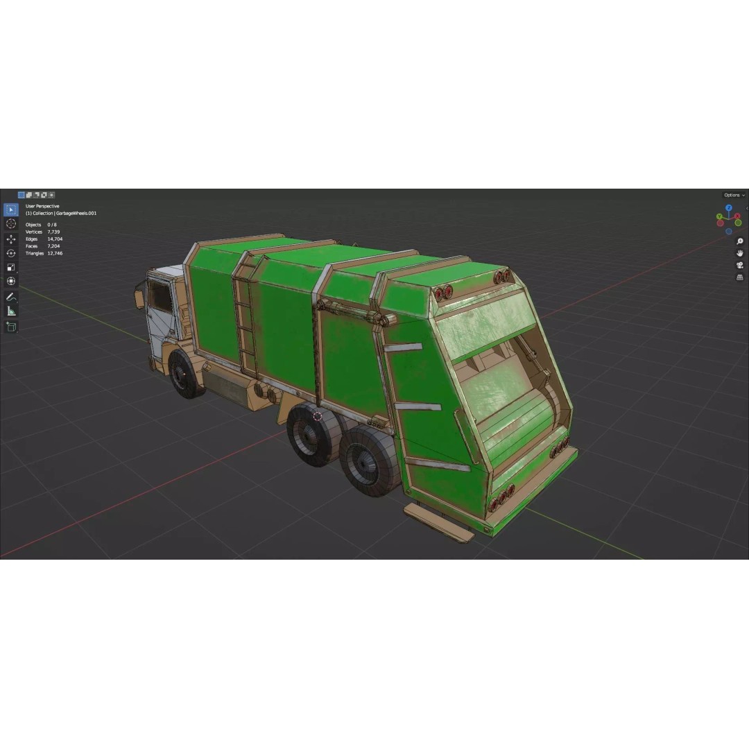 Low Poly Garbage Truck 3D Model – Textured Game Ready Asset, FBX, OBJ - View 22
