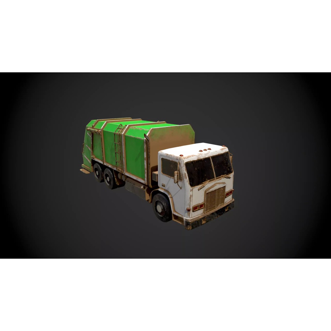 Low Poly Garbage Truck 3D Model – Textured Game Ready Asset, FBX, OBJ - View 3