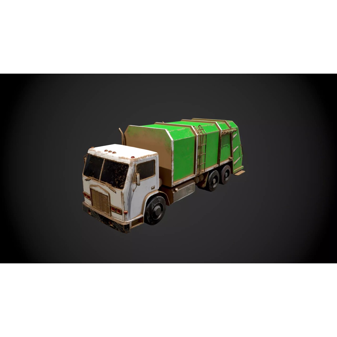 Low Poly Garbage Truck 3D Model – Textured Game Ready Asset, FBX, OBJ - View 4