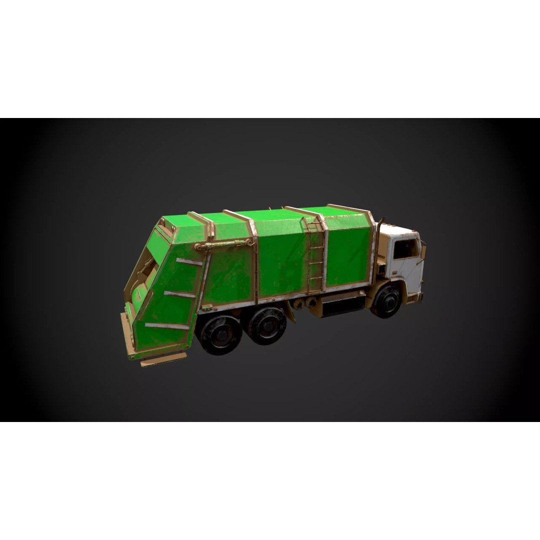 Low Poly Garbage Truck 3D Model – Textured Game Ready Asset, FBX, OBJ - View 7