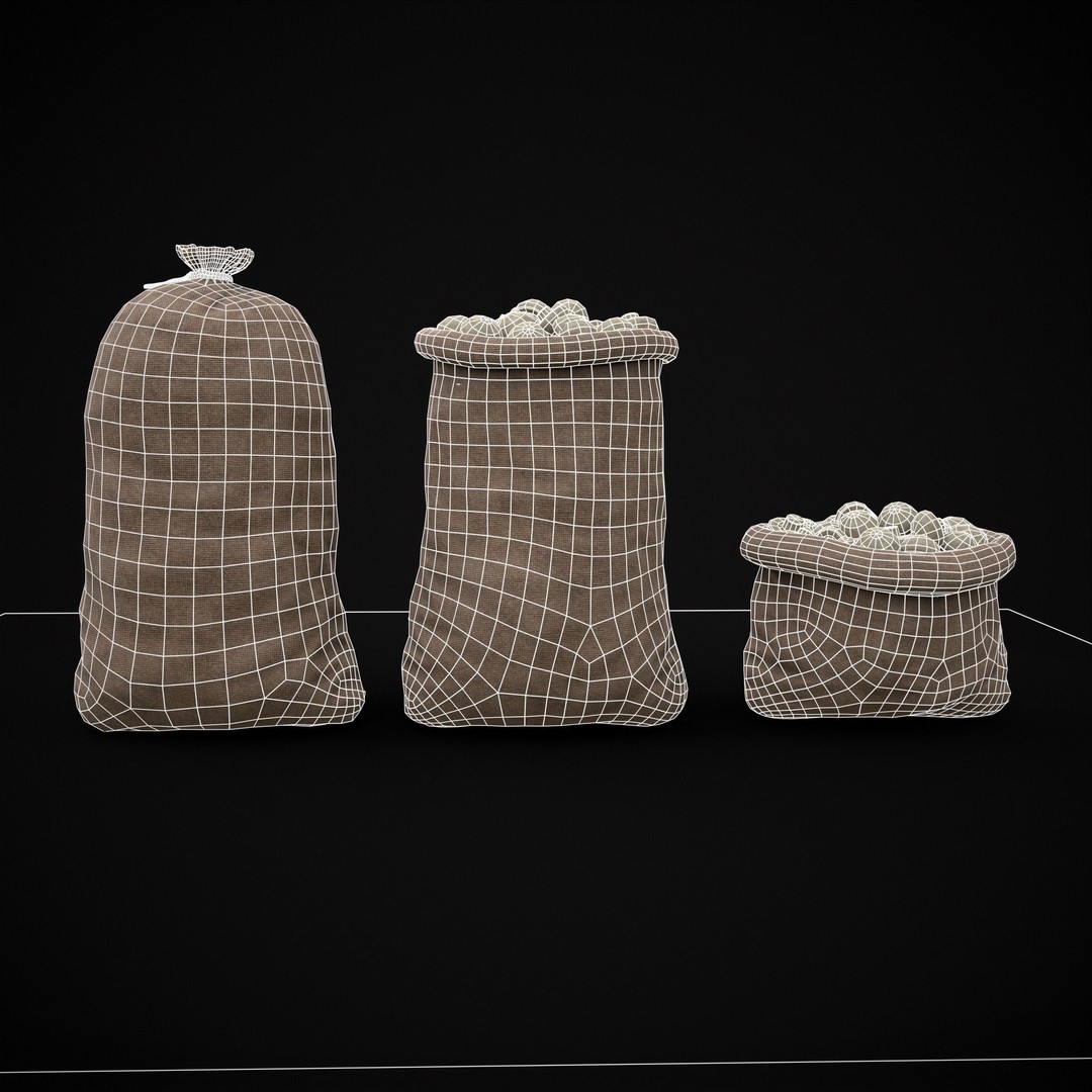 Burlap Sacks of Mushrooms 3D Model – Low Poly PBR Asset, FBX, OBJ