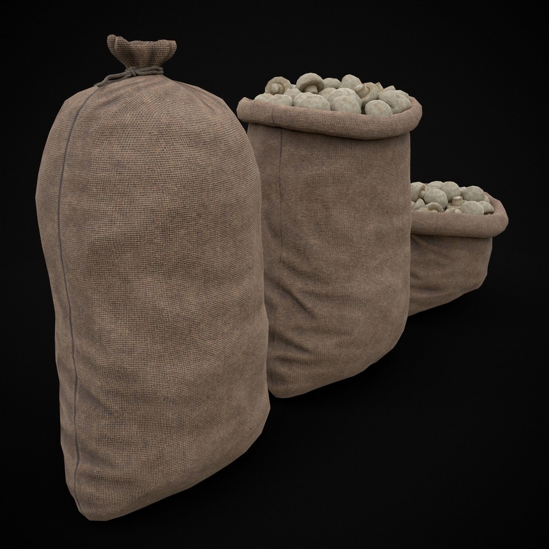 Burlap Sacks of Mushrooms 3D Model – Low Poly PBR Asset, FBX, OBJ - View 10