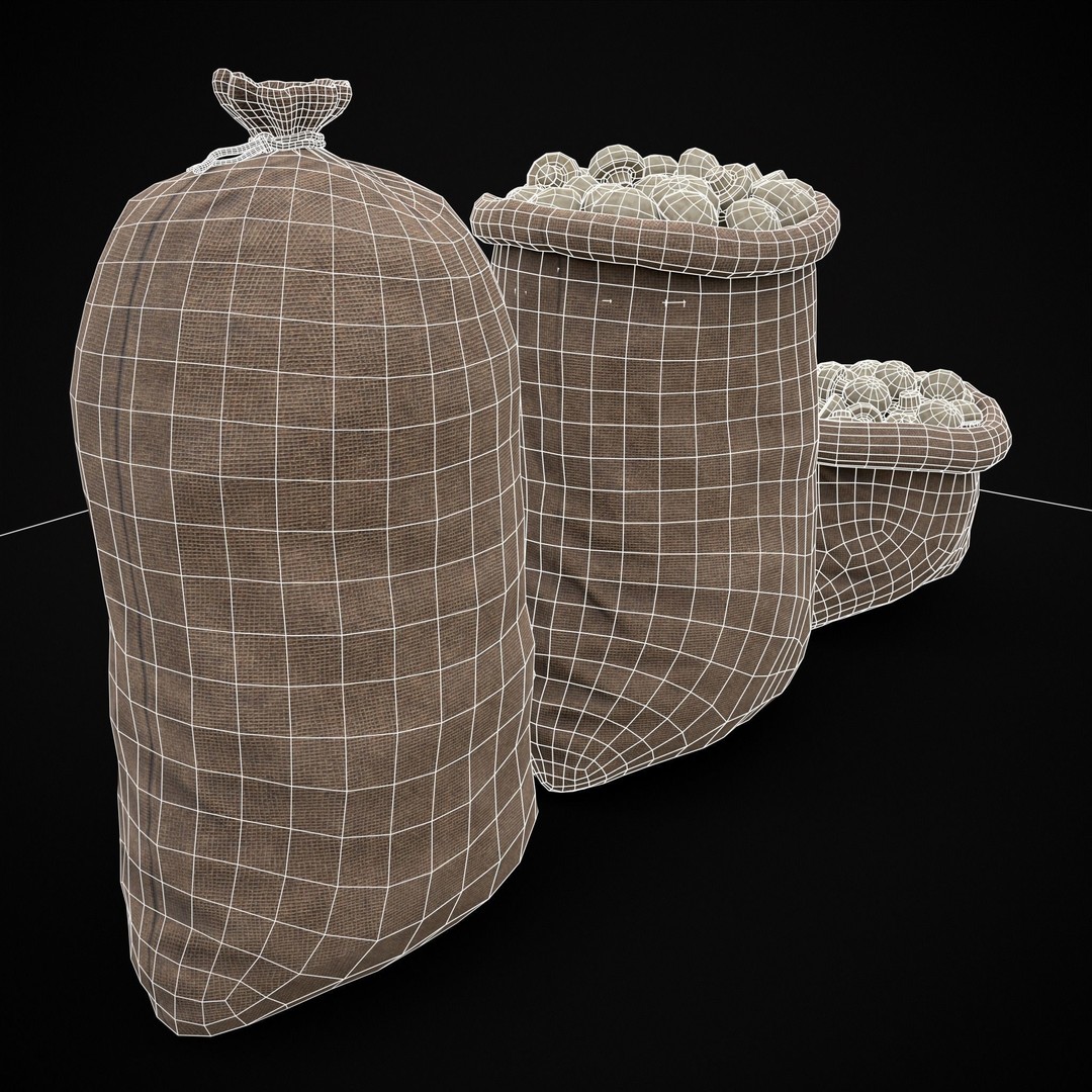 Burlap Sacks of Mushrooms 3D Model – Low Poly PBR Asset, FBX, OBJ - View 11