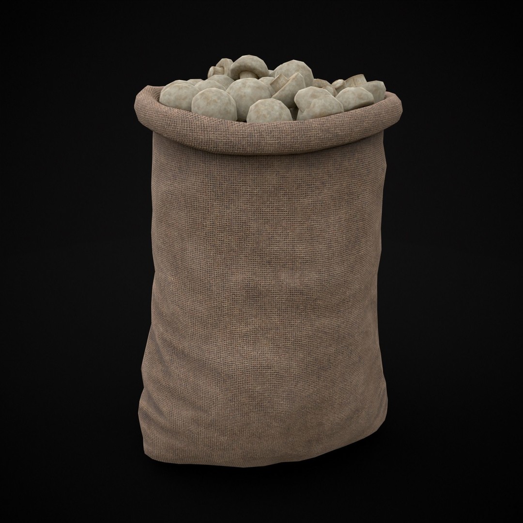 Burlap Sacks of Mushrooms 3D Model – Low Poly PBR Asset, FBX, OBJ - View 14