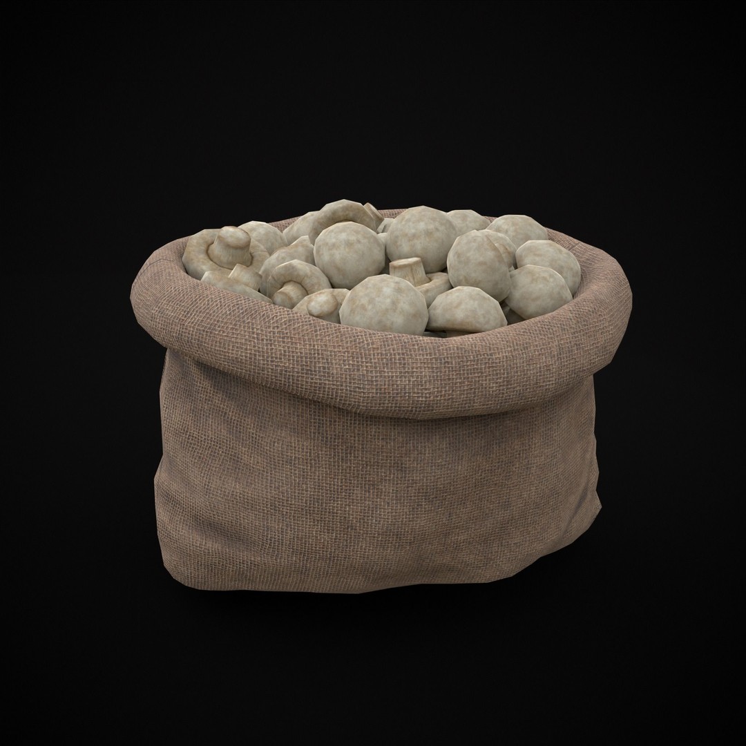 Burlap Sacks of Mushrooms 3D Model – Low Poly PBR Asset, FBX, OBJ - View 16