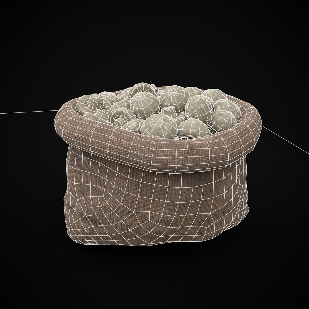 Burlap Sacks of Mushrooms 3D Model – Low Poly PBR Asset, FBX, OBJ - View 17