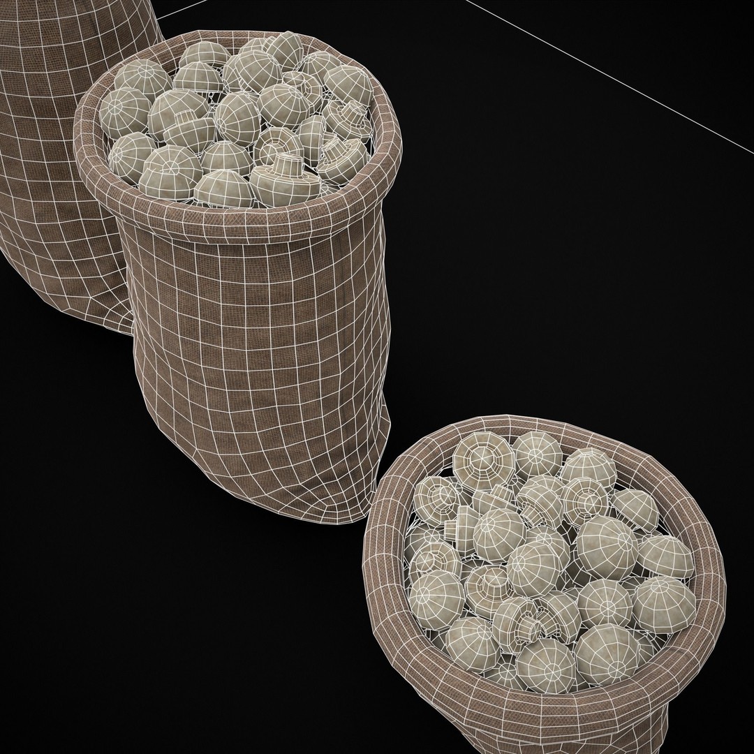 Burlap Sacks of Mushrooms 3D Model – Low Poly PBR Asset, FBX, OBJ - View 19