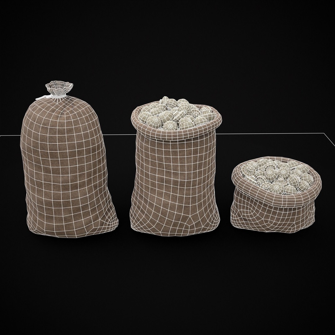 Burlap Sacks of Mushrooms 3D Model – Low Poly PBR Asset, FBX, OBJ - View 3