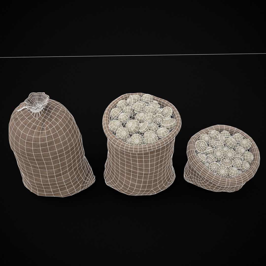 Burlap Sacks of Mushrooms 3D Model – Low Poly PBR Asset, FBX, OBJ - View 5