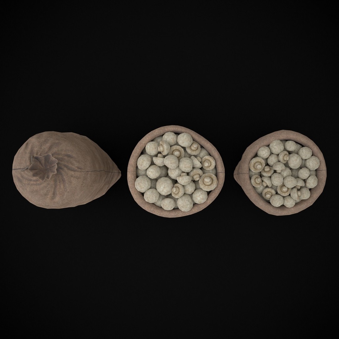 Burlap Sacks of Mushrooms 3D Model – Low Poly PBR Asset, FBX, OBJ - View 6