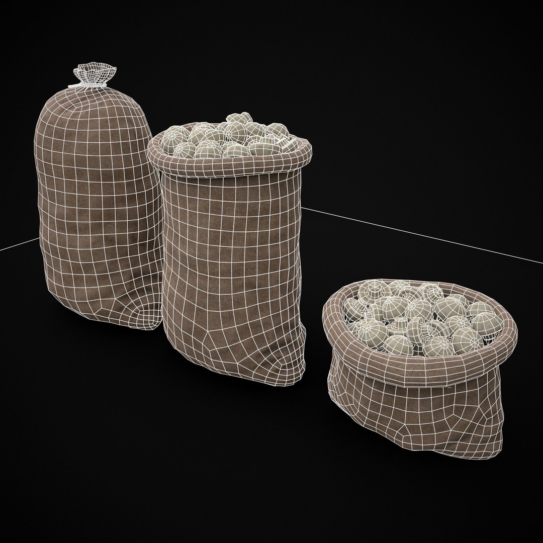 Burlap Sacks of Mushrooms 3D Model – Low Poly PBR Asset, FBX, OBJ - View 9